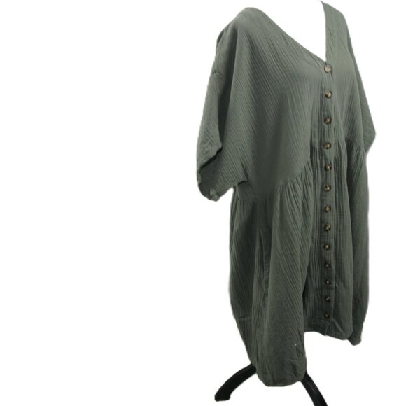 Madewell Green Button Front 100% Cotton Short Sleeve Dress Size 3X - Picture 5 of 6